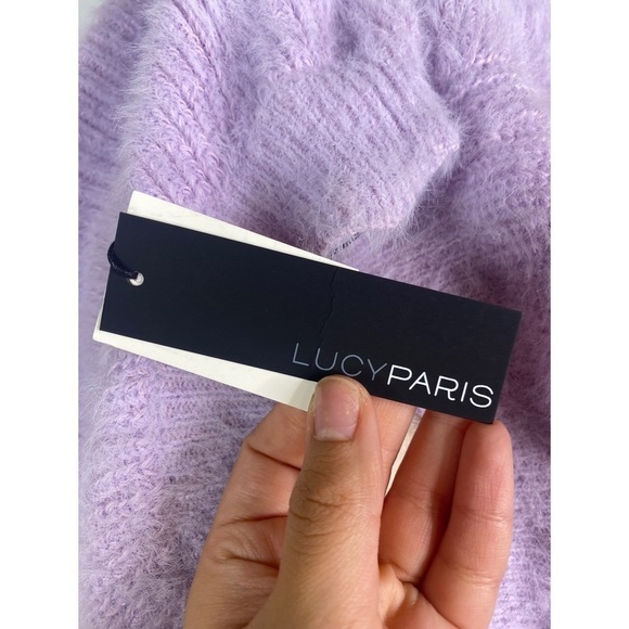 Lucy Paris Fuzzy Wavy Neckline Balloon Sleeves Sweater - Picture 5 of 10